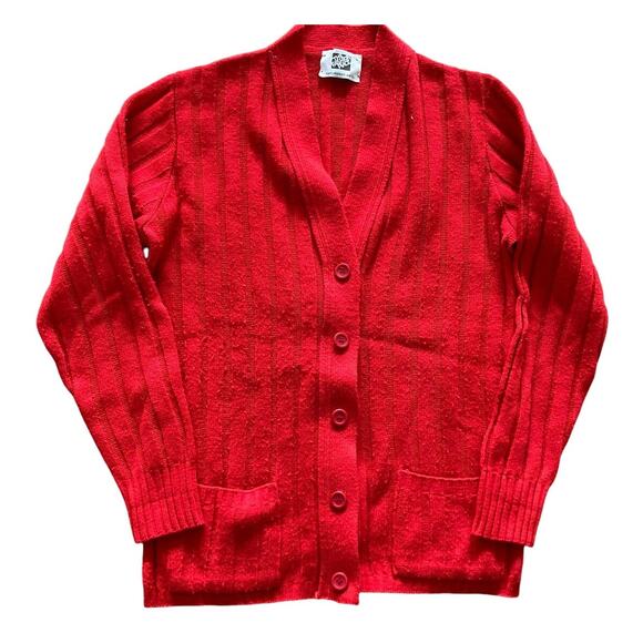 VTG 80s The Fashion Place Sears Red Ribbed Button Cardigan Size M - Picture 1 of 6